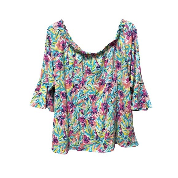 Stella Parker Women Cotton XXL Floral OffShoulder Top Boho Peasant Beach Coastal - Picture 1 of 6